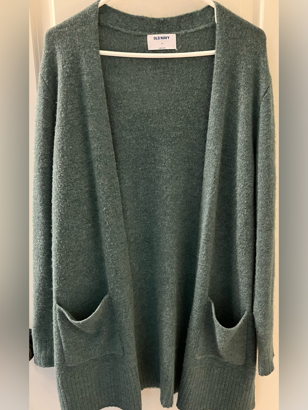 Old Navy Women’s Fuzzy Heathered Green Open Front Cardigan Sweater with Pockets